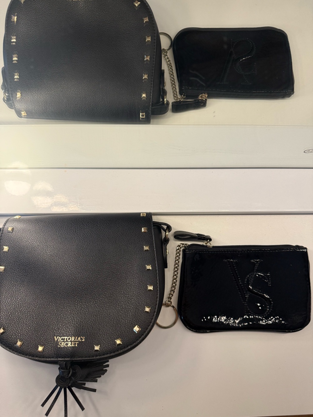 NWOT Victoria's Secret Black Studded Crossbody+FREE VS coin pouch with key ring🖤